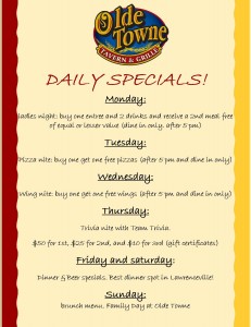 DAILY SPECIALS FOR LAWRENCEVILLE